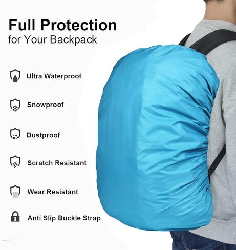 Waterproof Backpack Rain Cover with Adjustable Anti Slip Buckle Strap & Sliver Coating Reinforced Inner Layer for Camping, Hiking, Traveling, Hunting, Biking and More, 15-80L in Saudi Arabia