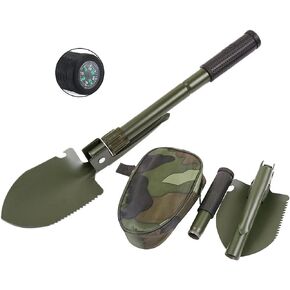 Military Small Folding Camping Shovel, Mini Compact Pickaxe with Carrying Pouch for Gardening, Off Road, Hunting, Car Emergency, Remove Ice (Black)