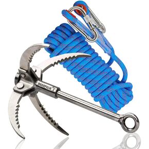 Grappling Hook with 10m Rope – Multifunctional QUADPALM Grapple Hook - 4 Stainless Steel Folding Claws - Heavy Duty - Outdoor Camping Hiking Tree Rock Mountain Climbing Equipment in Saudi Arabia