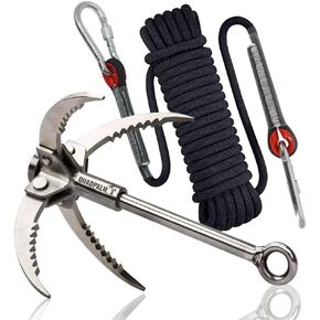 Grappling Hook with 10m Rope – Multifunctional QUADPALM Grapple Hook - 4 Stainless Steel Folding Claws - Heavy Duty - Outdoor Camping Hiking Tree Rock Mountain Climbing Equipment in Saudi Arabia
