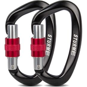 STURME UIAA Certified Climbing Carabiner Clips, 2 Pack 25KN(5623lbs) Screwgate Locking Carabiner Heavy Duty Caribeener Clips, Large Carabiner D Ring for Rock Climbing & Mountaineering