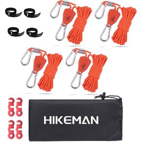 Hikeman Camping Rope with Ratchet Pulley,Quick Setup Outdoor Guy Lines Adjustable Tent Tie Downs Rope Hanger for Canopy,Kayak and Canoe,Grow Light (4PCS,Fluorescent Green) in Saudi Arabia