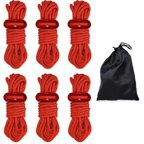 6Pack 1/6inch×13ft 6+color Reflective Camping Rope with Aluminum Guyline Adjuster Tensioners, Tent Cords, Ultralight Camp Ropes, for Hiking, Canopy Shelter, Backpacking, outdoor (Neon Green)