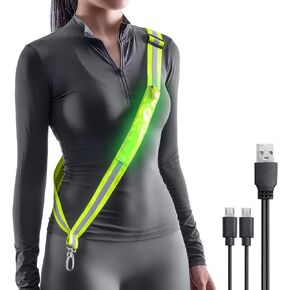 Todoxi LED Belt Reflective Sash for Walking at Night, High Visibility Adjustable Night Running Safety Gear Rechargeable LED Light Up Running Belt Reflective Gear for Runners Walkers Men Women