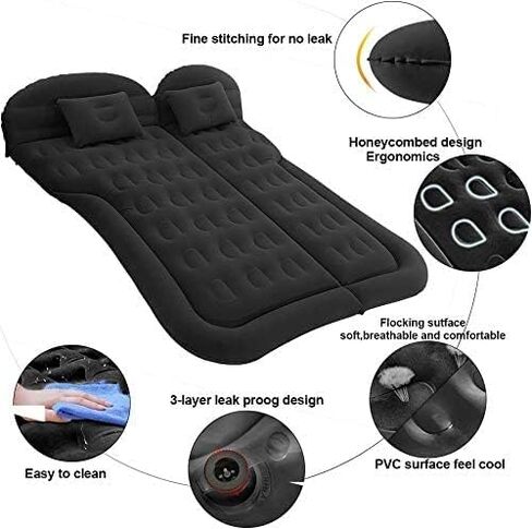 SAYGOGO SUV Air Mattress Camping Bed Cushion Pillow Inflatable Thickened Car Air Bed Mattress with Electric Air Pump Portable Sleeping Pad for Travel Camping Upgraded Version Black in Kuwait