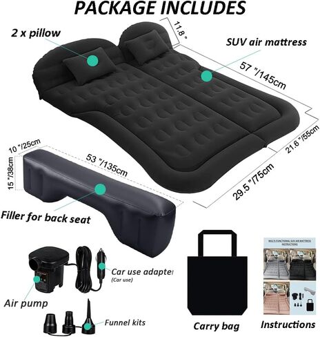 SAYGOGO SUV Air Mattress Camping Bed Cushion Pillow Inflatable Thickened Car Air Bed Mattress with Electric Air Pump Portable Sleeping Pad for Travel Camping Upgraded Version Black in Kuwait