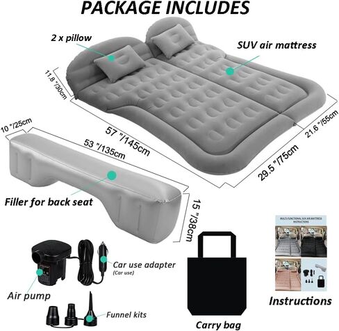 SAYGOGO SUV Air Mattress Camping Bed Cushion Pillow Inflatable Thickened Car Air Bed Mattress with Electric Air Pump Portable Sleeping Pad for Travel Camping Upgraded Version Black in Kuwait