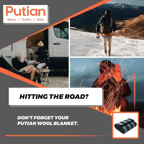 PuTian Merino Wool Blanket for Camping, 87" x 63",Kaki Flame | Odor-free, Durable with Reinforced Edges, Multi-scene Use for Couch, Bed, Travel & Emergency, Machine Washable in Kuwait