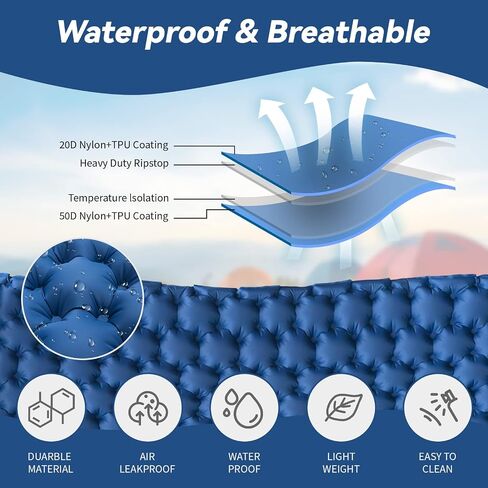 HiiPeak Sleeping Pad for Camping- Ultralight Inflatable Sleeping Mat with Built-in Foot Pump & Pillow, Upgraded Compact Camping Air Mattress for Camping, Backpacking, Hiking in Saudi Arabia