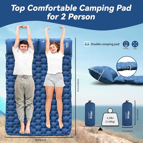 HiiPeak Sleeping Pad for Camping- Ultralight Inflatable Sleeping Mat with Built-in Foot Pump & Pillow, Upgraded Compact Camping Air Mattress for Camping, Backpacking, Hiking in Saudi Arabia