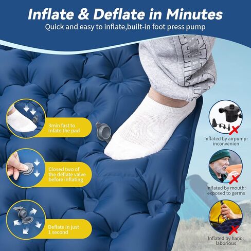 HiiPeak Sleeping Pad for Camping- Ultralight Inflatable Sleeping Mat with Built-in Foot Pump & Pillow, Upgraded Compact Camping Air Mattress for Camping, Backpacking, Hiking in Saudi Arabia