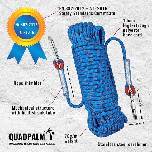 خطاف تصارع بحبل 10 أمتار - خطاف تصارع QUADPALM متعدد الوظائف - 4 مخالب قابلة للطي من الفولاذ المقاوم للصدأ - شديدة التحمل - معدات تسلق الجبال الصخرية والتخييم في الهواء الطلق in Kuwait