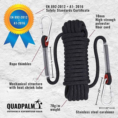 Grappling Hook with 10m Rope – Multifunctional QUADPALM Grapple Hook - 4 Stainless Steel Folding Claws - Heavy Duty - Outdoor Camping Hiking Tree Rock Mountain Climbing Equipment in Kuwait