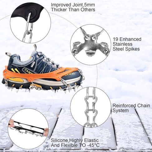 Tevlaphee الأشرطة الجليد المرابط الجر الثلوج القبضات للأحذية أحذية النساء الرجال الأطفال المضادة للانزلاق 19 المسامير للمشي الركض تسلق الصيد المشي لمسافات طويلة وتسلق تسلق الجبال in Kuwait