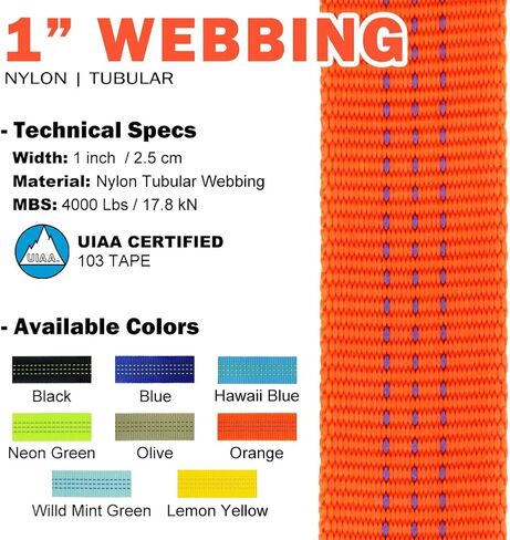 GM CLIMBING 1 inch Nylon Tubular Webbing Tape UIAA Certified 4000lb Heavy Duty for Climbing Rescue Rope Works Survival Outdoor General Purposes 1" x 30Ft / 10 Yards in Saudi Arabia