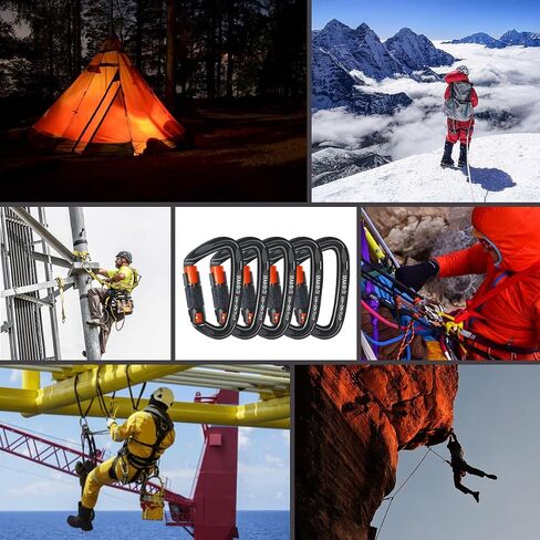 Climbing Carabiner Clips 25kN Auto Locking Carabiner, Professional Heavy Duty Large Locking Carabiner Clips for Rock/Ice Climbing Rappelling Rescue Swing etc, D Shaped, Large Size in Kuwait