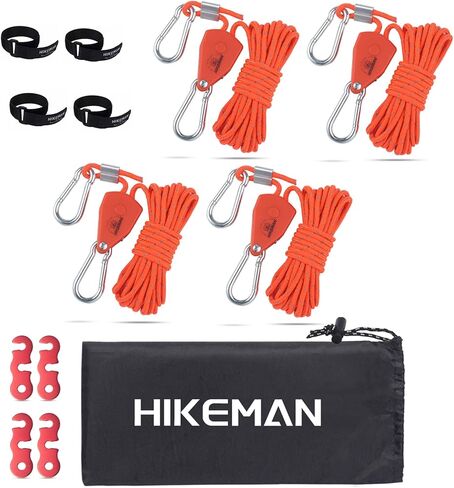 Hikeman Camping Rope with Ratchet Pulley,Quick Setup Outdoor Guy Lines Adjustable Tent Tie Downs Rope Hanger for Canopy,Kayak and Canoe,Grow Light (4PCS,Fluorescent Green) in Kuwait