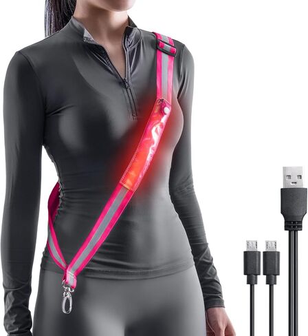 LED Belt Reflective Sash for Walking at Night, High Visibility Adjustable Night Running Safety Gear Rechargeable LED Light Up Running Belt Reflective Gear for Runners Walkers Men Women in Kuwait
