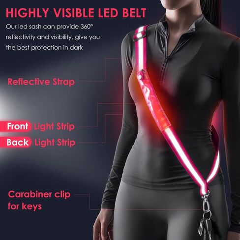 LED Belt Reflective Sash for Walking at Night, High Visibility Adjustable Night Running Safety Gear Rechargeable LED Light Up Running Belt Reflective Gear for Runners Walkers Men Women in Kuwait
