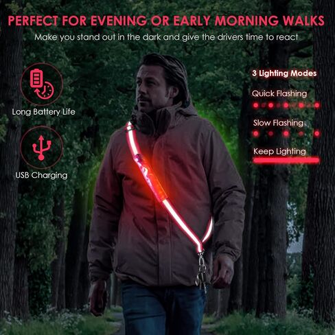LED Belt Reflective Sash for Walking at Night, High Visibility Adjustable Night Running Safety Gear Rechargeable LED Light Up Running Belt Reflective Gear for Runners Walkers Men Women in Kuwait