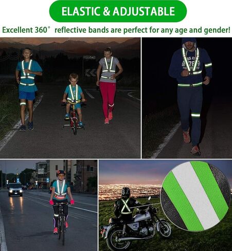 سترة عاكسة، حزام متوهج عاكس للضوء مع 2 أساور عاكسة للضوء، سترة أمان مرنة قابلة للتعديل في الهواء الطلق، حزام عاكس للضوء، خفيف ومريح للجري والركض والمشي وركوب الدراجات in Kuwait