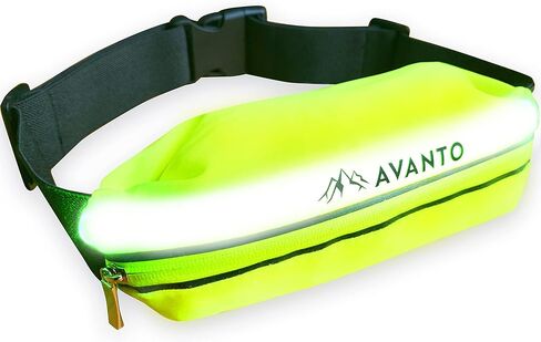 AVANTO LED Reflective Running Belt with Zipper Pocket and Reflective Light, Waterproof Phone Carrier for Runners, USB Rechargeable LED Belt, Runners Belt, Reflective Fanny Pack, High Reflective Color in Saudi Arabia