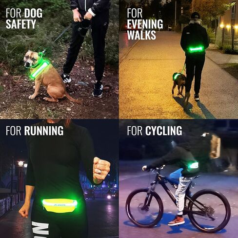AVANTO LED Reflective Running Belt with Zipper Pocket and Reflective Light, Waterproof Phone Carrier for Runners, USB Rechargeable LED Belt, Runners Belt, Reflective Fanny Pack, High Reflective Color in Saudi Arabia