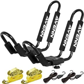 AVENN Kayak HD حامل سقفي للسيارة SUV علوي عالمي J-Bar Canoe Boat Surf Ski Carrier مع حزام جلد وأشرطة ربط صارمة للأسفل in Saudi Arabia