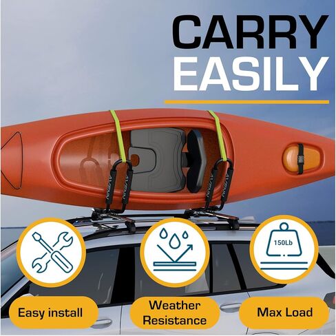 AVENN Kayak HD حامل سقفي للسيارة SUV علوي عالمي J-Bar Canoe Boat Surf Ski Carrier مع حزام جلد وأشرطة ربط صارمة للأسفل in Saudi Arabia