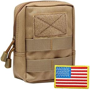 الحقيبة التكتيكية RubRab Molle للأحزمة والسترات وحقائب الظهر وملحقات معدات المرافق وحقيبة الجيب والمشي لمسافات طويلة في الهواء الطلق مع رقعة علم الولايات المتحدة الأمريكية مجانًا (حقيبة عادية، بنية) in Kuwait