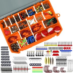 مجموعة إكسسوارات صيد 263 قطعة، مجموعة أدوات محطة الصيد مع مغارعين أوزان صيد الأسماك، خطافات رقصة، مشبك دوار دوار، عوام، خرز، معدات صيد مع صندوق معالجة للمياه المالحة in Kuwait