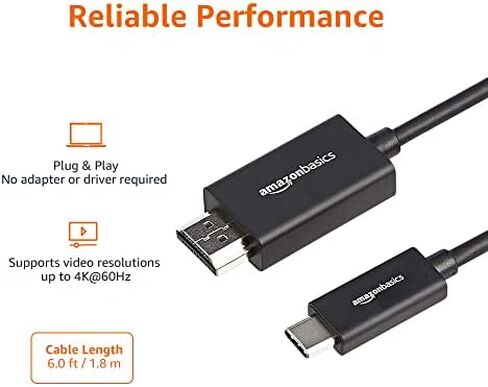 Amazon Basics Premium Aluminum USB-C (Source) to HDMI (Display) Cable Adapter (Thunderbolt 3 Compatible) 4K@60Hz, 3-Foot, Black in Saudi Arabia