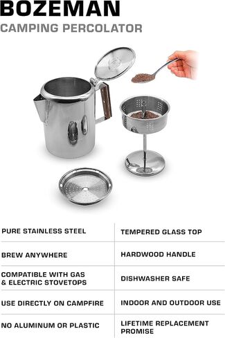 COLETTI Bozeman Percolator Coffee Pot — NO Aluminum or Plastic [9 cup] in Kuwait