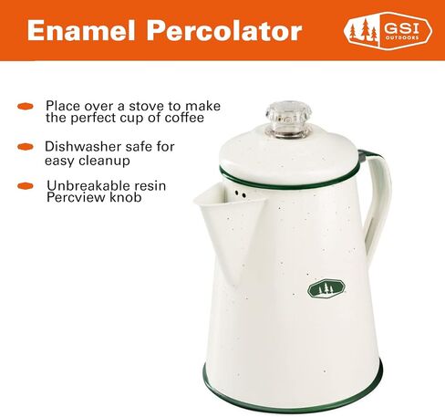 GSI Outdoors Percolator Coffee Pot | Enamelware Campfire Coffee Boiler Kettle for Outdoor Camping Cookware, Cabin, RV, Kitchen, Hunting & Backpacking in Kuwait