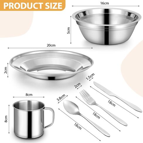 58 Pcs Camping Plates Cups and Bowls Set, Stainless Steel Dishes Mess Kit Utensils Tableware with Spoons Forks Knives Storage Bags for 8 Person Outdoor Camping Backpacking Hiking Travel Picnic in Saudi Arabia