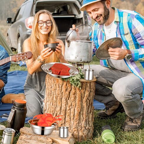 58 Pcs Camping Plates Cups and Bowls Set, Stainless Steel Dishes Mess Kit Utensils Tableware with Spoons Forks Knives Storage Bags for 8 Person Outdoor Camping Backpacking Hiking Travel Picnic in Saudi Arabia