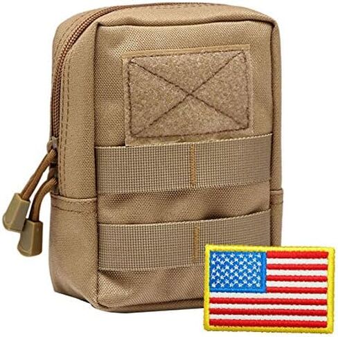 الحقيبة التكتيكية RubRab Molle للأحزمة والسترات وحقائب الظهر وملحقات معدات المرافق وحقيبة الجيب والمشي لمسافات طويلة في الهواء الطلق مع رقعة علم الولايات المتحدة الأمريكية مجانًا (حقيبة عادية، بنية) in Kuwait