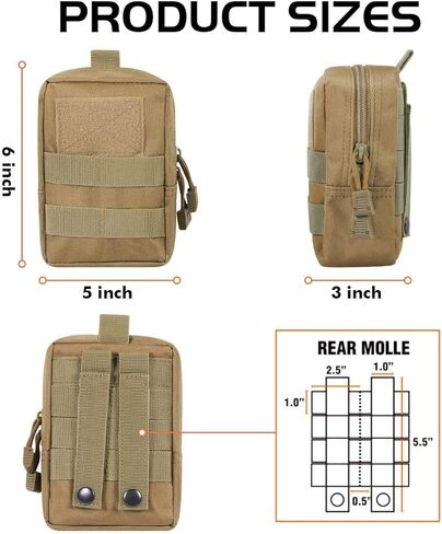 الحقيبة التكتيكية RubRab Molle للأحزمة والسترات وحقائب الظهر وملحقات معدات المرافق وحقيبة الجيب والمشي لمسافات طويلة في الهواء الطلق مع رقعة علم الولايات المتحدة الأمريكية مجانًا (حقيبة عادية، بنية) in Kuwait