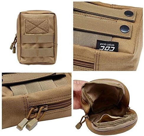 الحقيبة التكتيكية RubRab Molle للأحزمة والسترات وحقائب الظهر وملحقات معدات المرافق وحقيبة الجيب والمشي لمسافات طويلة في الهواء الطلق مع رقعة علم الولايات المتحدة الأمريكية مجانًا (حقيبة عادية، بنية) in Kuwait