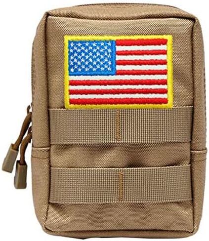 الحقيبة التكتيكية RubRab Molle للأحزمة والسترات وحقائب الظهر وملحقات معدات المرافق وحقيبة الجيب والمشي لمسافات طويلة في الهواء الطلق مع رقعة علم الولايات المتحدة الأمريكية مجانًا (حقيبة عادية، بنية) in Kuwait