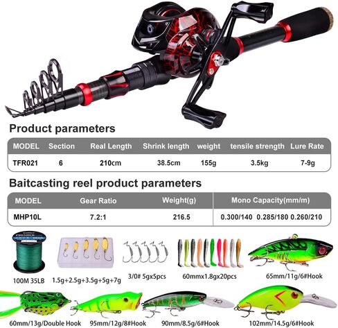 Fishing Rod and Reel Combo, 6.9ft Carbon Fiber Telescopic Fishing Pole with Spinning/Baitcasting Reel Combos, Sea Saltwater Freshwater Ice Bass Fishing Tackle Set Fishing Rods Kit in Saudi Arabia