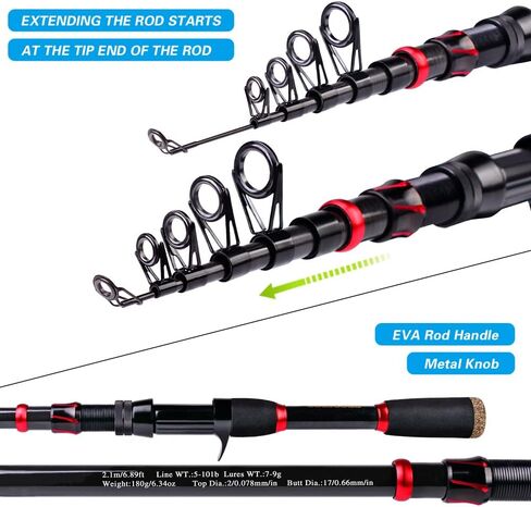 Fishing Rod and Reel Combo, 6.9ft Carbon Fiber Telescopic Fishing Pole with Spinning/Baitcasting Reel Combos, Sea Saltwater Freshwater Ice Bass Fishing Tackle Set Fishing Rods Kit in Saudi Arabia