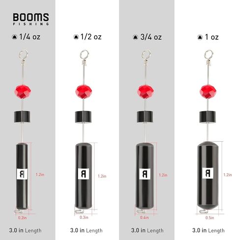 Booms Fishing CRR Carolina Ready Rigs for Bass Fishing Saltwater, 5pcs Brass Pre-Rigged Kit, Fishing Weights Bullet Weights Keeper, 4 Sizes 1/4oz 1/2oz 3/4oz 1oz in Saudi Arabia