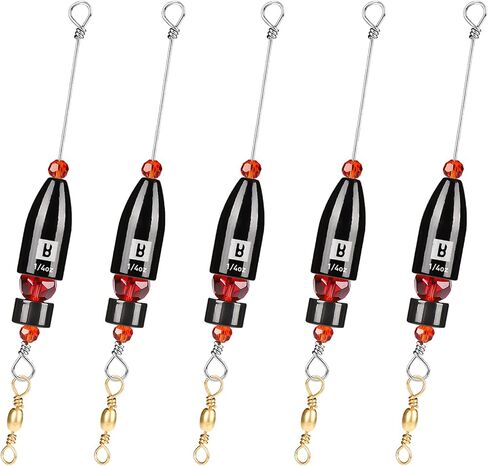 Booms Fishing CRR Carolina Ready Rigs for Bass Fishing Saltwater, 5pcs Brass Pre-Rigged Kit, Fishing Weights Bullet Weights Keeper, 4 Sizes 1/4oz 1/2oz 3/4oz 1oz in Kuwait