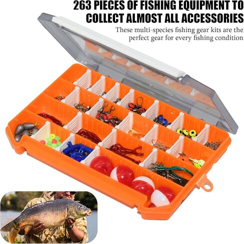 مجموعة إكسسوارات صيد 263 قطعة، مجموعة أدوات محطة الصيد مع مغارعين أوزان صيد الأسماك، خطافات رقصة، مشبك دوار دوار، عوام، خرز، معدات صيد مع صندوق معالجة للمياه المالحة in Kuwait
