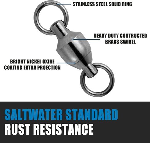 Dr.Fish Fishing Swivels Ball Bearing Swivels Saltwater Swivels Fishing Tackles Stainless Heavy Duty Black Nickel Terminal Tackle Fishing Swivels & Snaps in Saudi Arabia