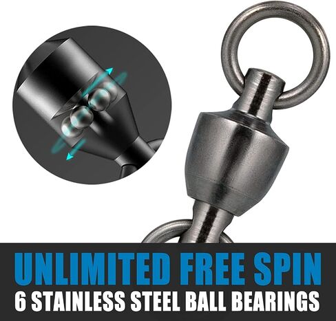 Dr.Fish Fishing Swivels Ball Bearing Swivels Saltwater Swivels Fishing Tackles Stainless Heavy Duty Black Nickel Terminal Tackle Fishing Swivels & Snaps in Saudi Arabia
