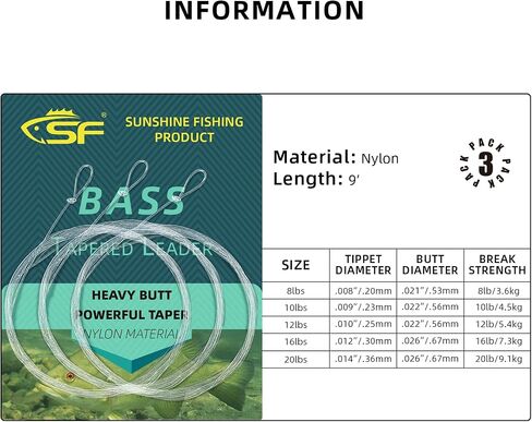 SF Pre-Tied Loop Fly Fishing Tapered Leader Nylon Clear Trout Freshwater Saltwater Bonefish Permit Bass Salmon Steelhead 7.5FT 9FT 10FT 12FT 15FT 0X 1X 2X 3X 4X 5X 6X 7X in Saudi Arabia