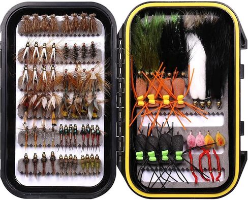 Wifreo Fly Fishing Flies Assortment with Waterproof Fly Box, 28/40/64/92/120pcs Dry/Wet/Nymph/Streamer Flies, Trout/Bass/Panfish/Salmon Fishing Flies in Kuwait