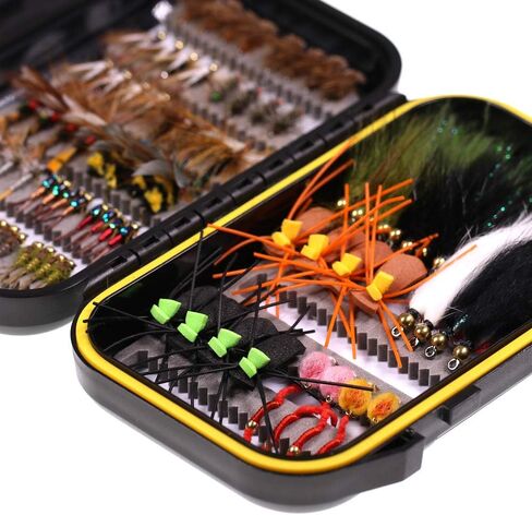 Wifreo Fly Fishing Flies Assortment with Waterproof Fly Box, 28/40/64/92/120pcs Dry/Wet/Nymph/Streamer Flies, Trout/Bass/Panfish/Salmon Fishing Flies in Kuwait
